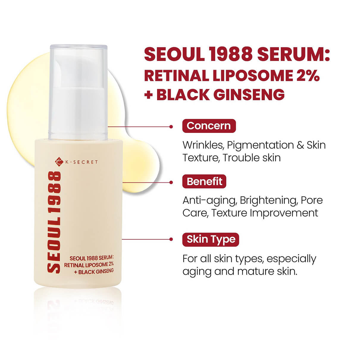 K-Secret Seoul 1988 Serum: Retinal Liposome 2% + Black Ginseng 30ml