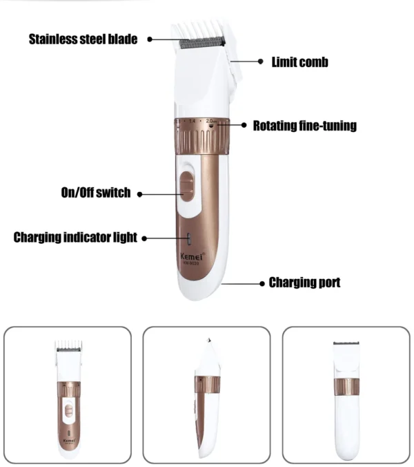 Kemei KM-9020 Beard Trimmer For Men– Gold. - Image 3